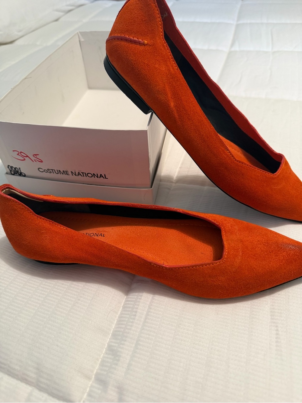 CNC Costume National Bright Orange Suede Pointed-Toe Flats